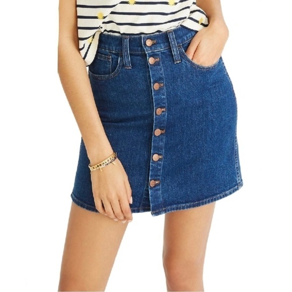 Madewell‎ Stretch Denim Straight Miniskirt Button Front, Size 25 - Picture 1 of 10